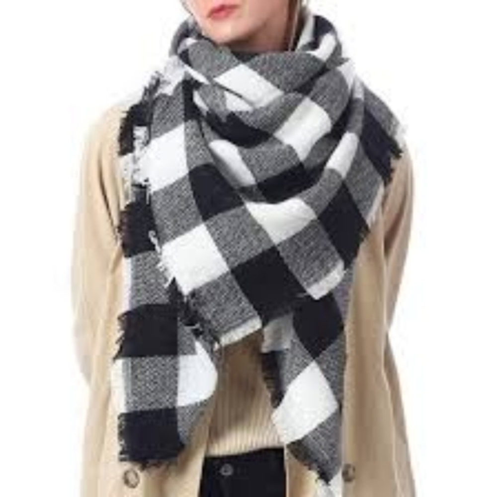 Phenix Wool Blend Gingham Checkered Plaid Scarf